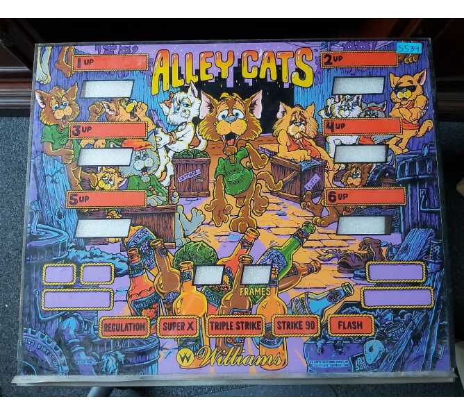 WILLIAMS ALLEY CATS Arcade Machine Game Plexiglass Marquee Graphic
